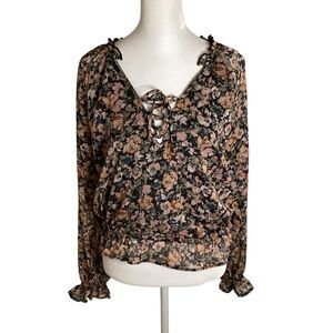 Women’s American Eagle Outfitters Small Pink Floral Print Ruffled Trim Blouse